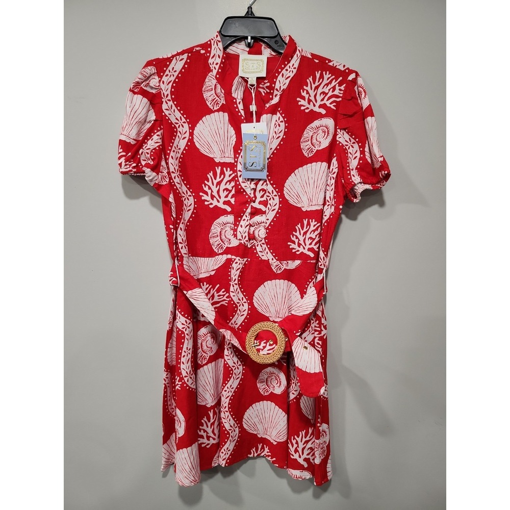 STS Sail to Sable NWT Womens XL Sea Stripe Red Print Midi Dress With Belt NEW